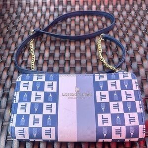 SOLD London Fog Blue and white Crossbody Bag with Chic Design